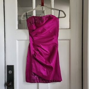 Vintage Jessica McClintock II Y2K Pink Sequin Strapless Mini Dress, Sz 5